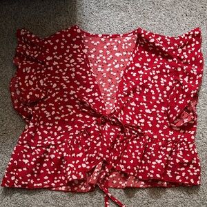 Red Floral Wrap Blouse